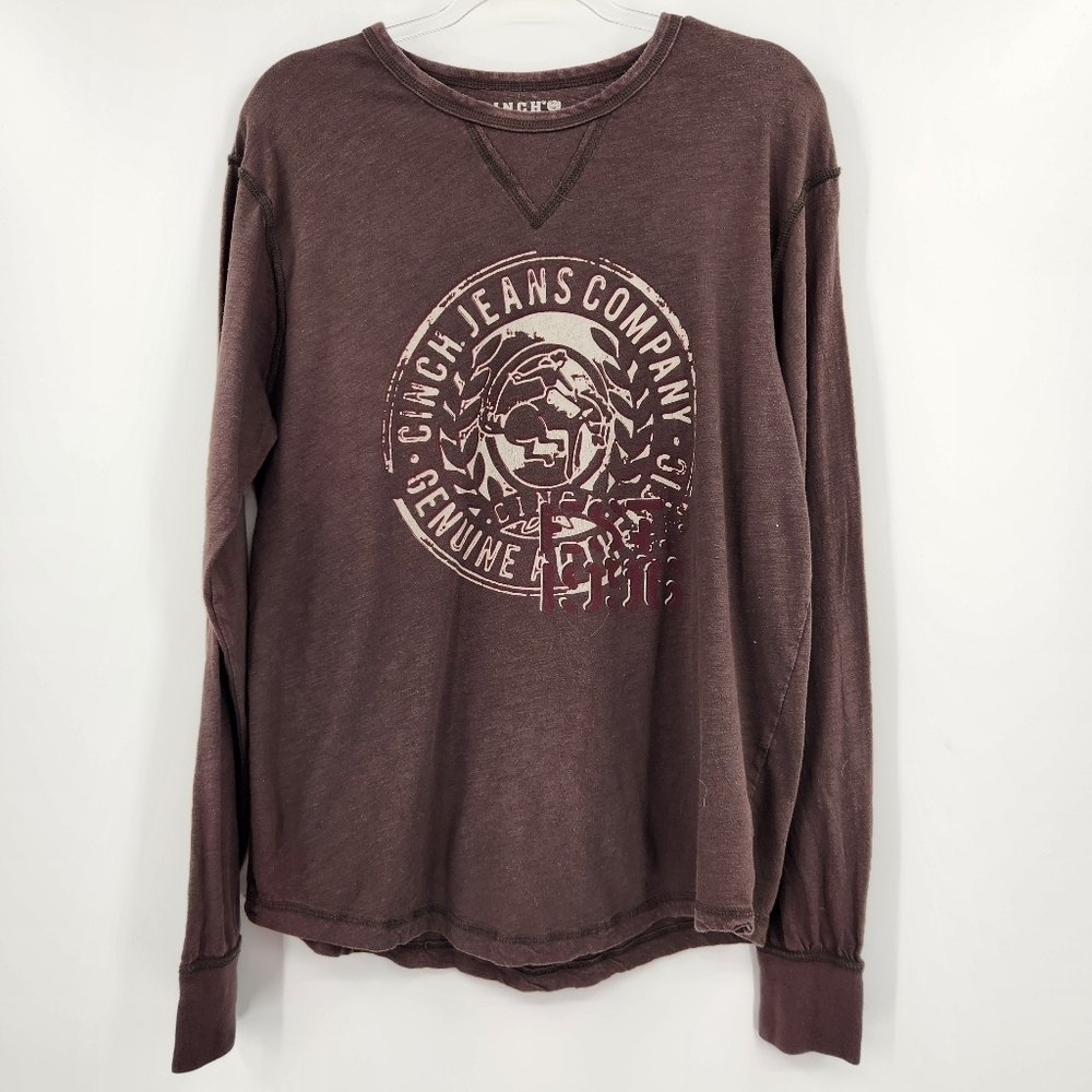 Cinch Mens Long Sleeve Crewneck Graphic T-shirt Medium Brown Western Cowboy